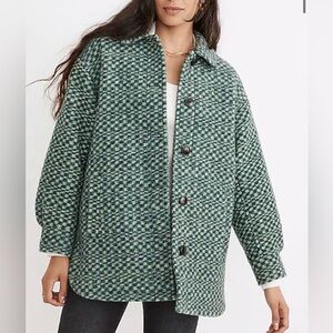 Madewell Belrose Shirt-Jacket In Jacquard Check- NWT- Palm Green- Size SMALL